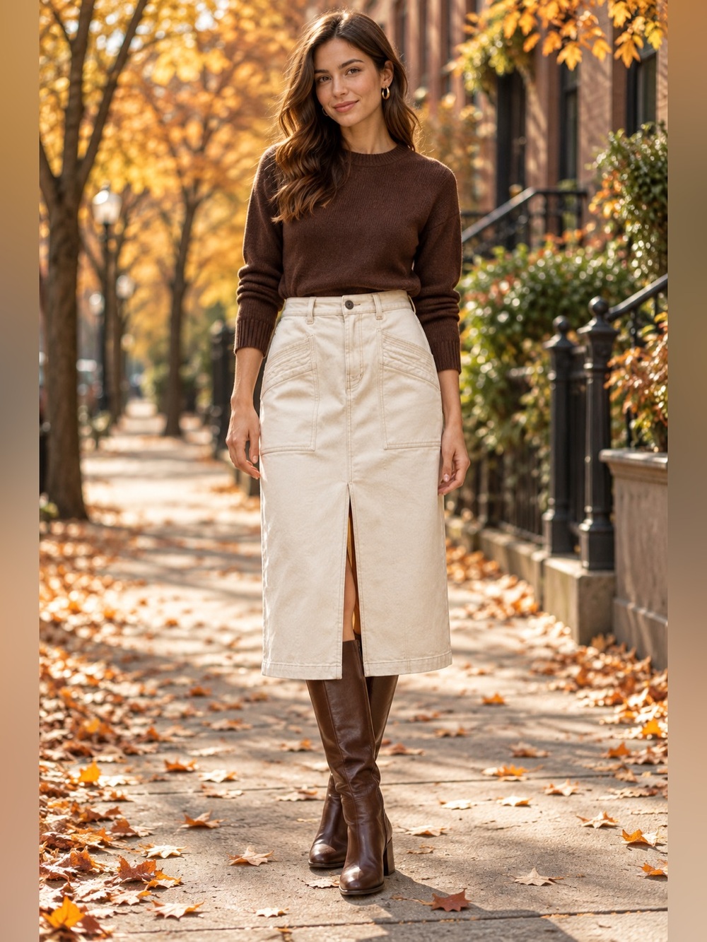 Anthropologie Habitual Metallic Gold Denim Skirt Ivory Cream Size 6 / 28
